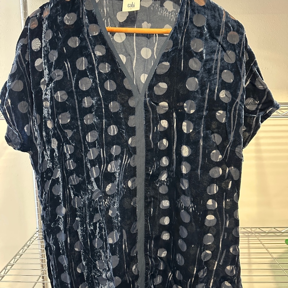 CAbi Blue Velvet Polkadot Top Size S